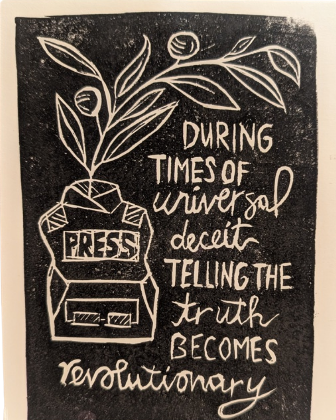 "truth as resistance" lino print